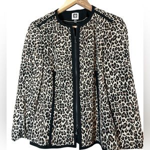 Anne Klein Size 10 Leopard Print Full Zip Jacket, black trim